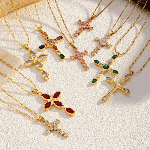 Stainless Steel Jewelry Necklace, 304 Stainless Steel, 18K gold plated, different styles for choice & micro pave cubic zirconia & for woman, more colors for choice, Sold By PC