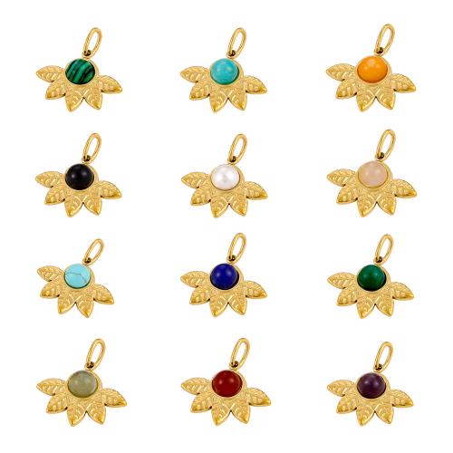 Gemstone Pendants Jewelry, 304 Stainless Steel, with Gemstone, gold color plated, DIY, more colors for choice, Sold By PC