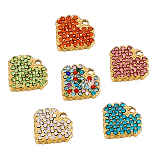 Stainless Steel Heart Pendants, 304 Stainless Steel, gold color plated, DIY & with rhinestone, more colors for choice, Sold By PC
