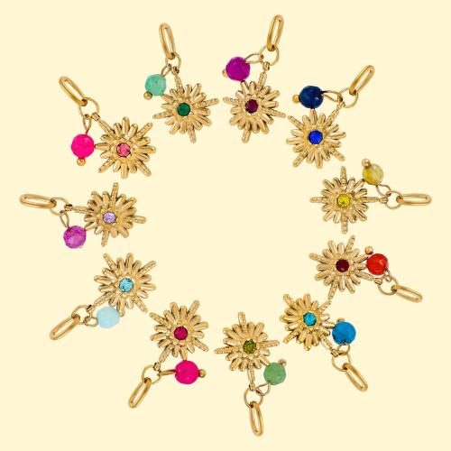 Gemstone Pendants Jewelry, 304 Stainless Steel, with Gemstone, gold color plated, DIY & with rhinestone, more colors for choice, Sold By PC