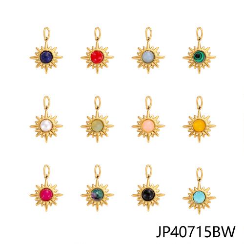 Gemstone Pendants Jewelry, 304 Stainless Steel, with Gemstone, gold color plated, DIY, more colors for choice, Sold By PC