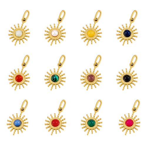 Gemstone Pendants Jewelry, 304 Stainless Steel, with Gemstone, Sun, gold color plated, DIY, more colors for choice, Sold By PC