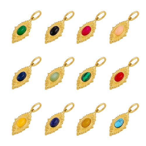 Gemstone Pendants Jewelry, 304 Stainless Steel, with Gemstone, Leaf, gold color plated, DIY, more colors for choice, Sold By PC