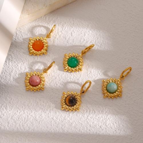 Gemstone Pendants Jewelry, 304 Stainless Steel, with Gemstone, Sun, gold color plated, DIY, more colors for choice, Sold By PC