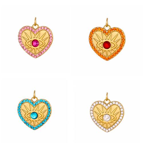 Stainless Steel Heart Pendants, 304 Stainless Steel, gold color plated, DIY & with rhinestone, more colors for choice, Sold By PC