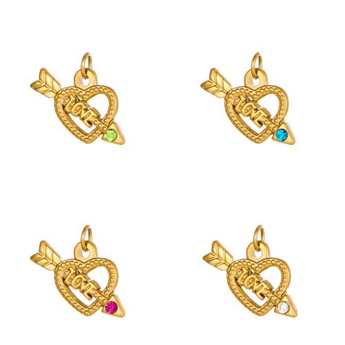 Stainless Steel Heart Pendants, 304 Stainless Steel, gold color plated, DIY & with rhinestone, more colors for choice, Sold By PC