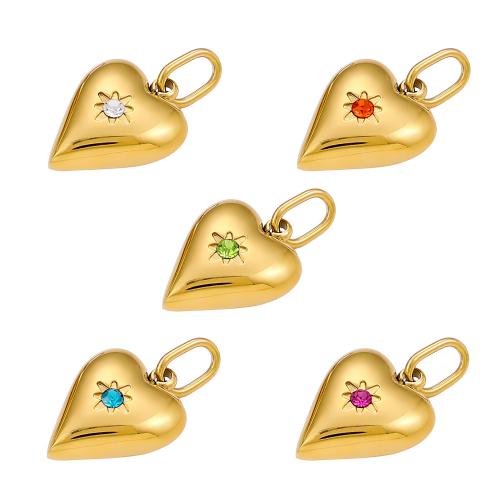 Stainless Steel Heart Pendants, 304 Stainless Steel, gold color plated, DIY & with rhinestone, more colors for choice, Sold By PC
