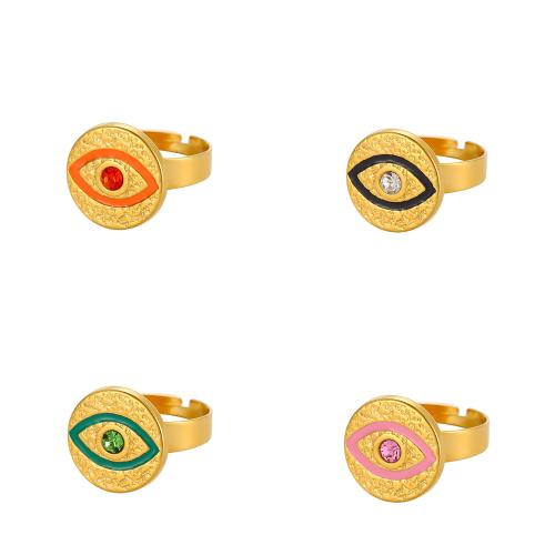 Rhinestone-Edelstahl -Finger-Ring, 304 Edelstahl, goldfarben plattiert, Modeschmuck & mit Strass, keine, verkauft von PC