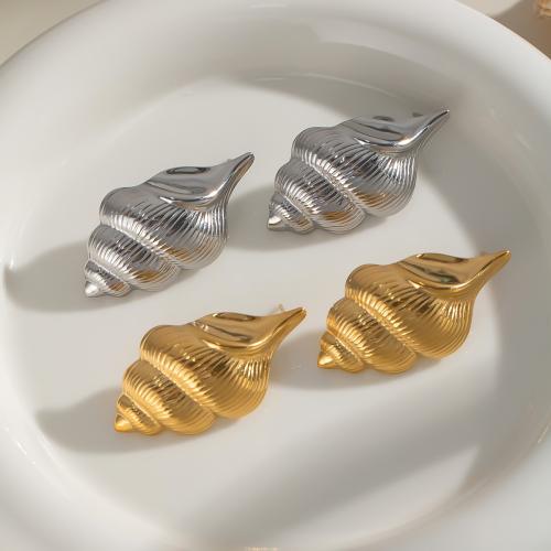 Stainless Steel Stud Earrings, 304 Stainless Steel, Conch, gold color plated, fashion jewelry, more colors for choice, Sold By Pair