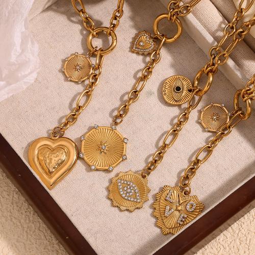 Stainless Steel Jewelry Necklace, 304 Stainless Steel, gold color plated, fashion jewelry & with rhinestone, more colors for choice, Sold By PC