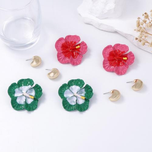 Tibetan Style Stud Earring, with Copper Coated Plastic, gold color plated, fashion jewelry & enamel, more colors for choice, Sold By Pair