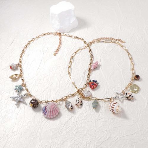 Muschel Halskette, Zinklegierung, mit Muschel & Trompete Muschel & Lampwork, goldfarben plattiert, Modeschmuck, keine, verkauft von PC