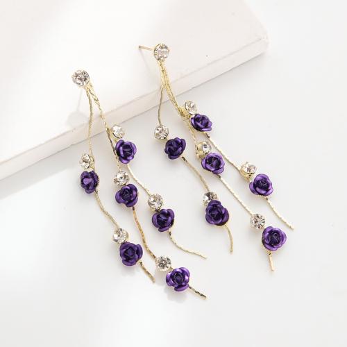Fashion Fringe Earrings, Brass, plated, fashion jewelry & with rhinestone, more colors for choice, nickel, lead & cadmium free, Sold By Pair