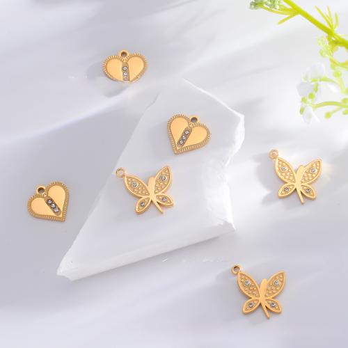 Stainless Steel Pendants, 304 Stainless Steel, gold color plated, DIY & with rhinestone, more colors for choice, 5PCs/Bag, Sold By Bag