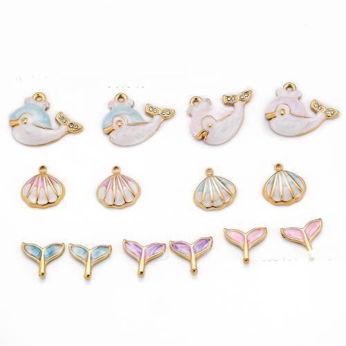 Stainless Steel Animal Pendants, 304 Stainless Steel, gold color plated, DIY & enamel & with rhinestone, more colors for choice, 5PCs/Bag, Sold By Bag