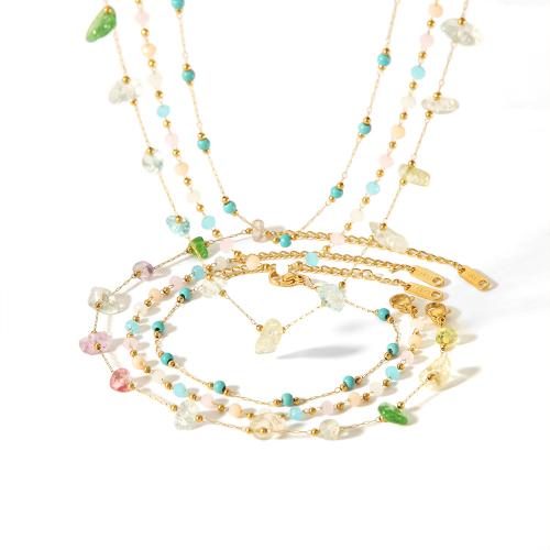 304 Stainless Steel Jewelry Set, with Natural Stone, 18K gold plated, different materials for choice & different styles for choice & for woman, Sold By PC