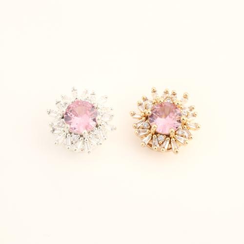 Cubic Zirconia Micro Pave Brass European Beads, Flower, DIY & micro pave cubic zirconia, more colors for choice, 16x16x8mm, Sold By PC