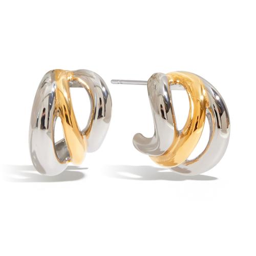 Boucle d'oreille de gaujon en acier inoxydable, Acier inoxydable 304, Placage, pour femme & deux tons & creux, 16x16x8mm, Vendu par paire