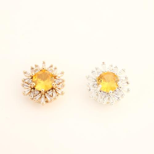 Cubic Zirconia Micro Pave Brass European Beads, Flower, DIY & micro pave cubic zirconia, more colors for choice, 16x16x8mm, Sold By PC