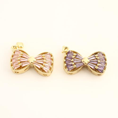 Cubic Zirconia Micro Pave Brass Pendant, Bowknot, DIY & micro pave cubic zirconia, more colors for choice, 17x21x6mm, Sold By PC
