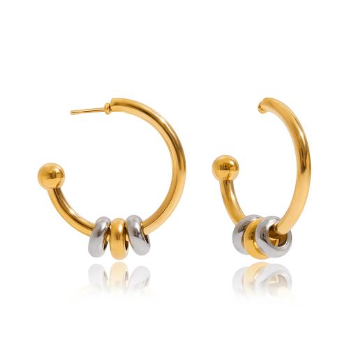 Stainless Steel Stud Earrings, 304 Stainless Steel, 18K gold plated, fashion jewelry & for woman & two tone, Sold By Pair