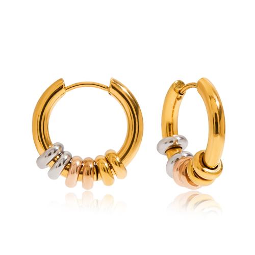 Stainless Steel Hoop Earring, 304 Stainless Steel, 18K gold plated, fashion jewelry & for woman & two tone, Sold By Pair