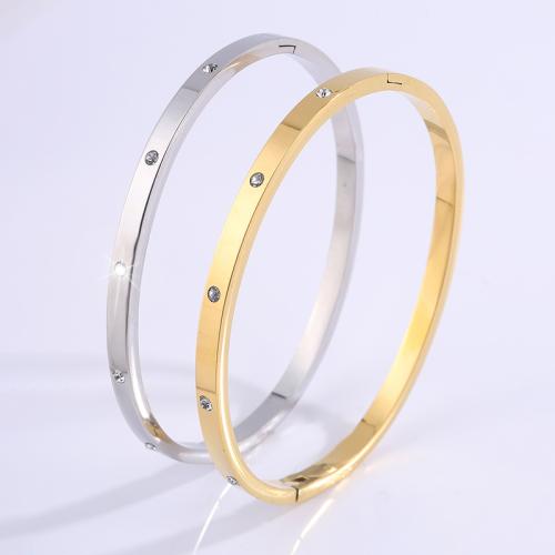 Stainless Steel Bangle, 304 Stainless Steel, plated, fashion jewelry & micro pave cubic zirconia & for woman, more colors for choice, Sold By PC
