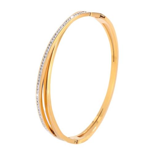 Stainless Steel Bangle, 304 Stainless Steel, plated, three layers & for woman & with rhinestone, more colors for choice, Sold By PC