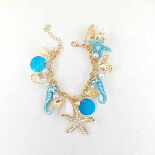 aleación de zinc Pulsera, con Nácar & resina & Perlas plásticas, chapado en color dorado, diseño océano & para mujer, longitud:aproximado 9.6 Inch, Vendido por UD