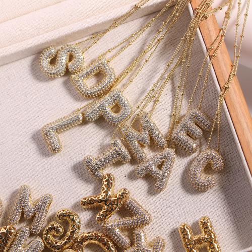 Brass Necklace, Alphabet Letter, gold color plated, different styles for choice & micro pave cubic zirconia & for woman, Length:Approx 17.7 Inch, Sold By PC