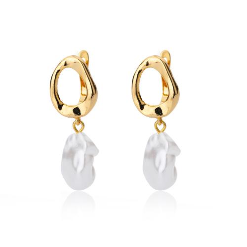 Messing Tropfen Ohrring, mit Natürliche kultivierte Süßwasserperlen, goldfarben plattiert, verschiedene Stile für Wahl & für Frau, earring length 25-30mm, verkauft von Paar