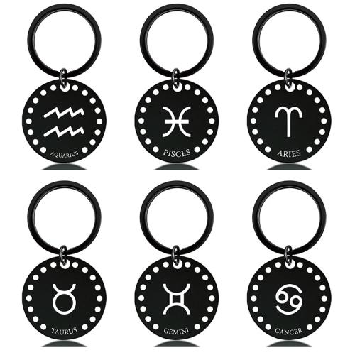 304 Stainless Steel Key Clasp, with Tibetan Style, Flat Round, plated, Unisex & different designs for choice, black, 60mm, Sold By PC