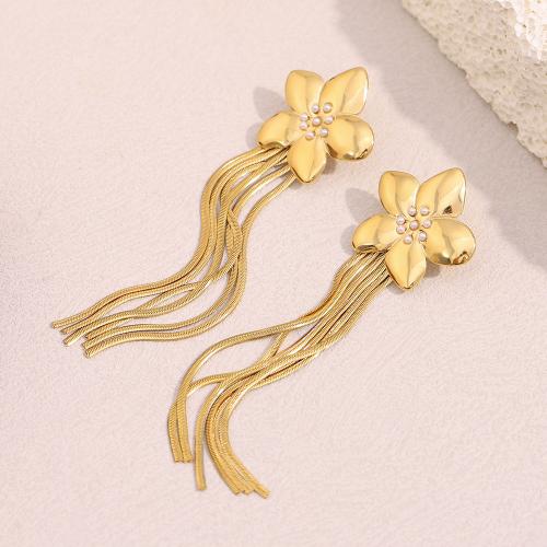 Fashion Fringe Earrings, 304 Stainless Steel, with Plastic Pearl, gold color plated, fashion jewelry, golden, Sold By Pair