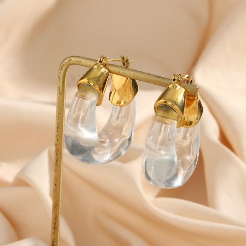 Acrylic Jewelry Earring, 316 Stainless Steel, with Acrylic, gold color plated, fashion jewelry, more colors for choice, Sold By Pair