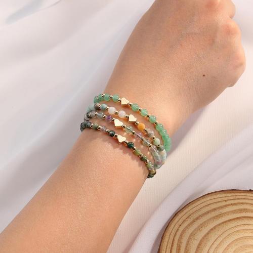 Gemstone Браслеты, Природный камень, с Амазонит & Кристаллы, плакирован золотом, ювелирные изделия моды, Много цветов для выбора, продается PC