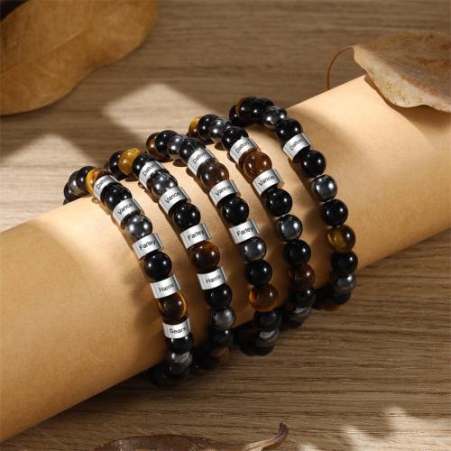 Gemstone Bracelets, 304 Stainless Steel, with Natural Stone & Tiger Eye, gold color plated, fashion jewelry, more colors for choice, Sold By Strand