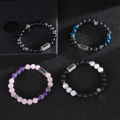 Gemstone Bracelets, 304 Stainless Steel, with Natural Stone & Amethyst, gold color plated, fashion jewelry, more colors for choice, Sold By Strand