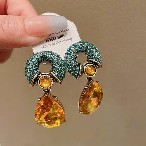 Tibetan Style Drop Earrings, gold color plated, fashion jewelry & with rhinestone, more colors for choice, 50x23mm, Sold By Pair