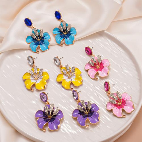Pendientes de Aleación de Zinc, chapado en color dorado, Joyería & esmalte & con diamantes de imitación, más colores para la opción, Vendido por Par