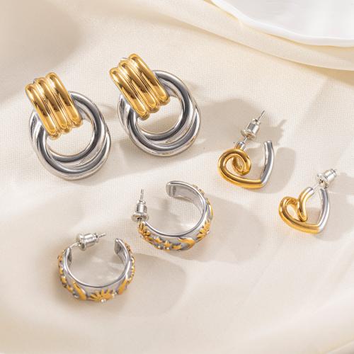 Titanium Steel  Earring, gold color plated, fashion jewelry & with rhinestone, more colors for choice, Sold By Pair
