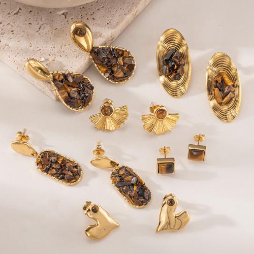 Gemstone Jewelry Beads, 304 Stainless Steel, with Natural Gravel, gold color plated, fashion jewelry, more colors for choice, Sold By PC