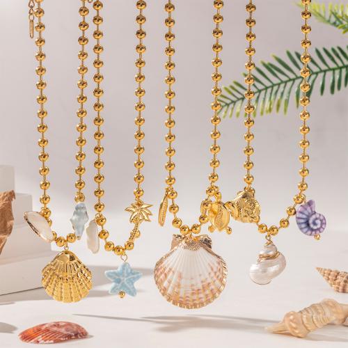 Shell Necklaces, 304 Stainless Steel, with Shell & Trumpet Shell, gold color plated, fashion jewelry, more colors for choice, Sold By PC