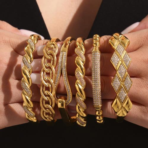 Edelstahl Armreif, 304 Edelstahl, goldfarben plattiert, Modeschmuck & Micro pave Zirkonia & mit Strass, keine, verkauft von PC