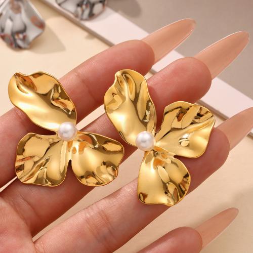Stainless Steel Stud Earrings, 304 Stainless Steel, with Plastic Pearl, gold color plated, fashion jewelry, more colors for choice, Sold By Pair