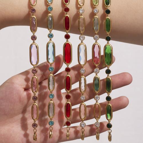 Glass Beads Bracelet, 304 Stainless Steel, with Glass Stone, gold color plated, fashion jewelry, more colors for choice, Sold By PC