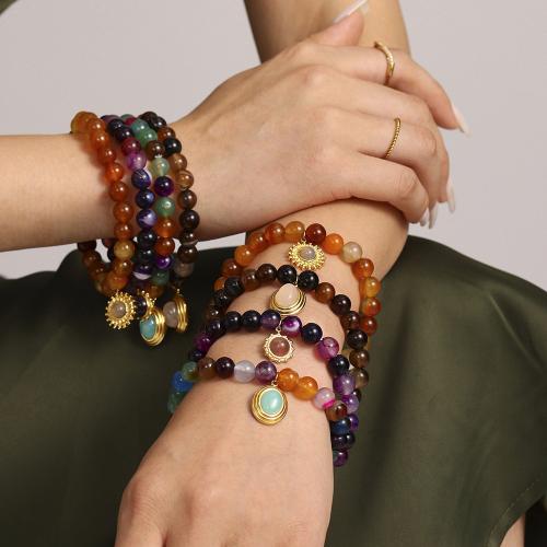 Bracelets de pierres précieuses, Acier inoxydable 304, avec Pierre naturelle & Agate, Placage de couleur d'or, bijoux de mode, plus de couleurs à choisir, Vendu par PC