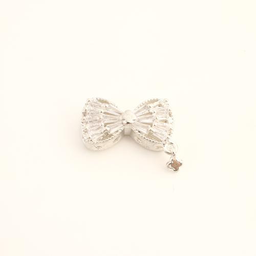Cubic Zirconia Micro Pave Brass Pendant, Bowknot, DIY & micro pave cubic zirconia, silver color, 17x21x6mm, Sold By PC