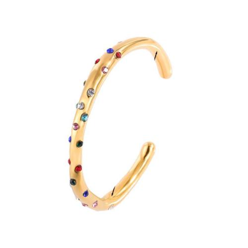 304 Stainless Steel Cuff Bangle, plated, fashion jewelry & for woman & with rhinestone, golden, Sold By PC