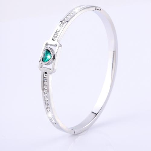 Stainless Steel Bangle, 304 Stainless Steel, micro pave cubic zirconia & for woman & hollow, more colors for choice, Sold By PC