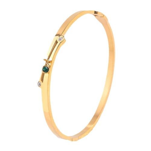 Stainless Steel Bangle, 304 Stainless Steel, fashion jewelry & for woman & with rhinestone, golden, Sold By PC